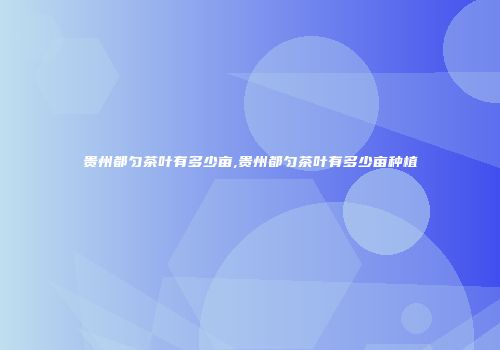 贵州都匀茶叶有多少亩,贵州都匀茶叶有多少亩种植