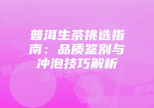 普洱生茶挑选指南：品质鉴别与冲泡技巧解析