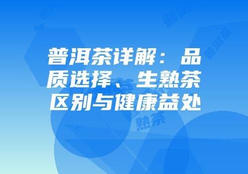 普洱茶详解：品质选择、生熟茶区别与健康益处