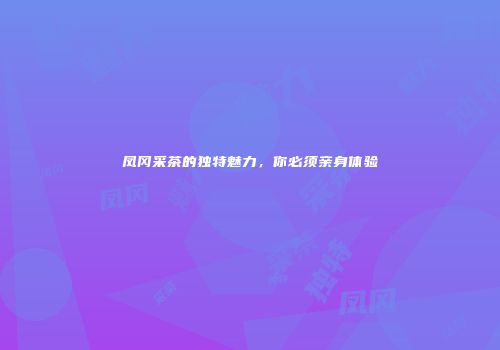 凤冈采茶的独特魅力，你必须亲身体验