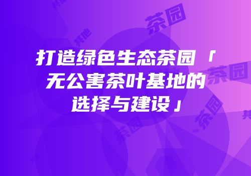 打造绿色生态茶园「无公害茶叶基地的选择与建设」