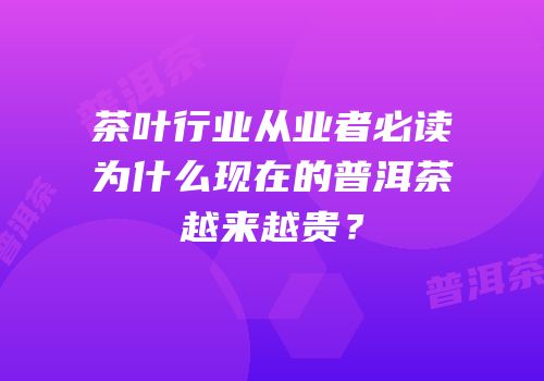 茶叶行业从业者必读为什么现在的普洱茶越来越贵？