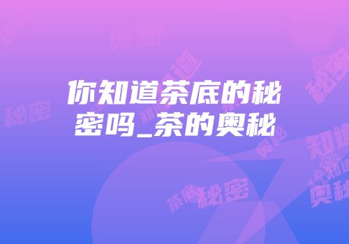 你知道茶底的秘密吗_茶的奥秘