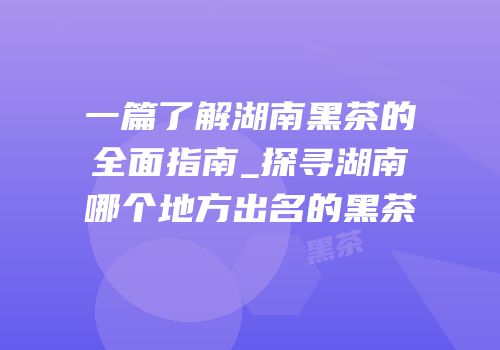 一篇了解湖南黑茶的全面指南_探寻湖南哪个地方出名的黑茶