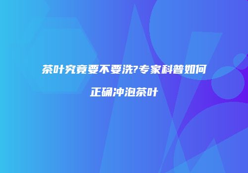 茶叶究竟要不要洗?专家科普如何正确冲泡茶叶