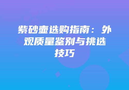 紫砂壶选购指南：外观质量鉴别与挑选技巧
