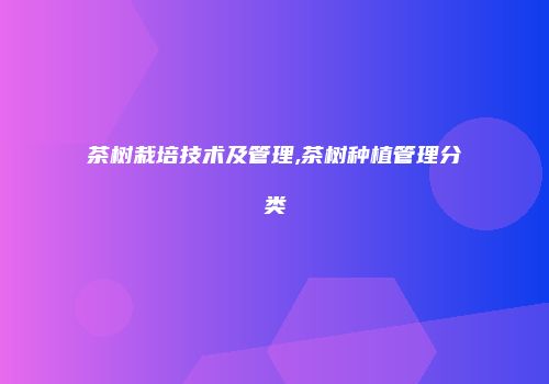 茶树栽培技术及管理,茶树种植管理分类