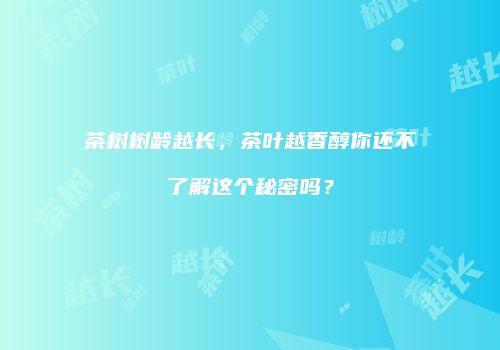 茶树树龄越长，茶叶越香醇你还不了解这个秘密吗？