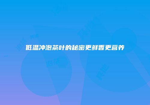 低温冲泡茶叶的秘密更鲜香更营养