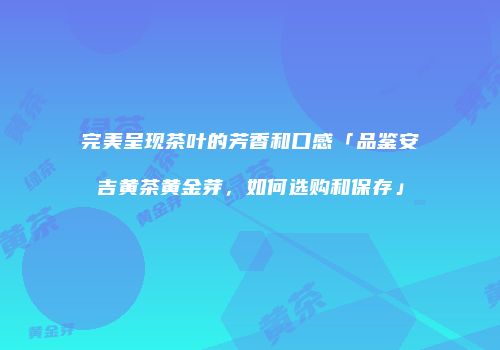 完美呈现茶叶的芳香和口感「品鉴安吉黄茶黄金芽，如何选购和保存」