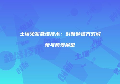 土壤免耕栽培技术：创新种植方式解析与前景展望
