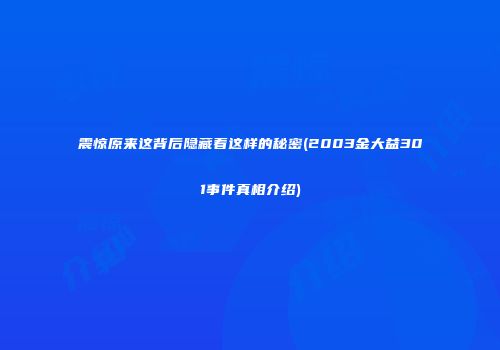 震惊原来这背后隐藏着这样的秘密(2003金大益301事件真相介绍)