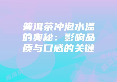 普洱茶冲泡水温的奥秘：影响品质与口感的关键