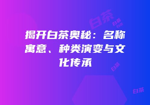 揭开白茶奥秘：名称寓意、种类演变与文化传承