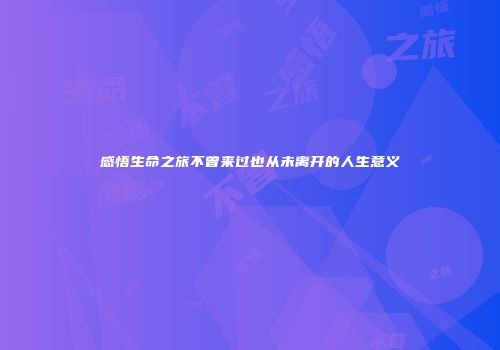 感悟生命之旅不曾来过也从未离开的人生意义