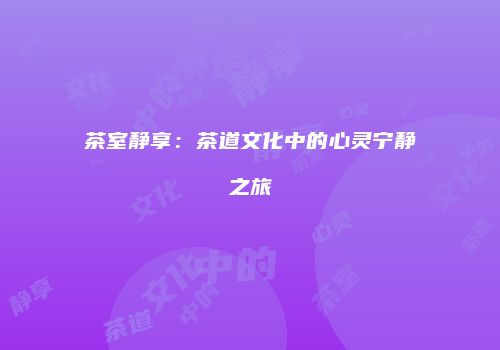 茶室静享：茶道文化中的心灵宁静之旅