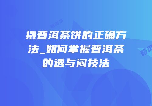 撬普洱茶饼的正确方法_如何掌握普洱茶的透与闷技法