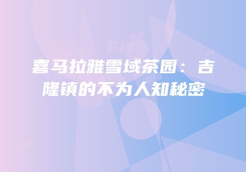 喜马拉雅雪域茶园：吉隆镇的不为人知秘密