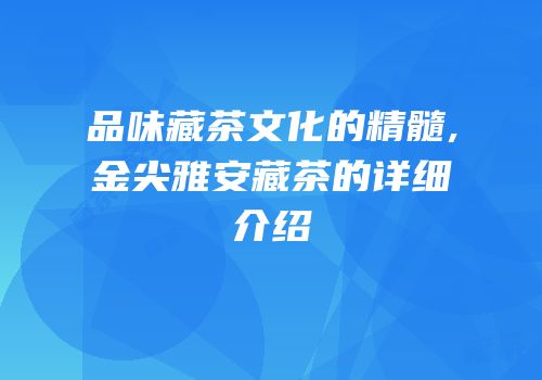 品味藏茶文化的精髓,金尖雅安藏茶的详细介绍