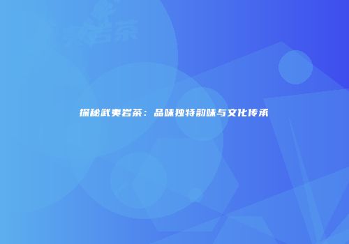 探秘武夷岩茶：品味独特韵味与文化传承