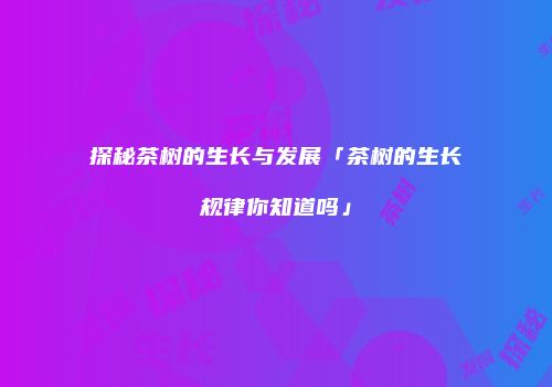 探秘茶树的生长与发展「茶树的生长规律你知道吗」