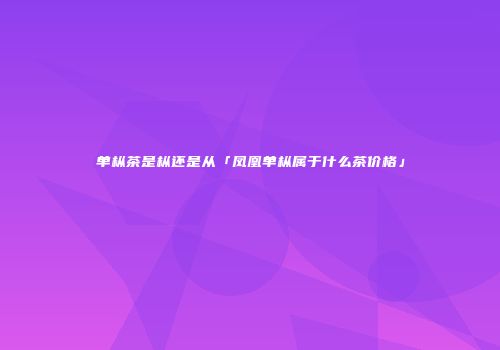 单枞茶是枞还是从「凤凰单枞属于什么茶价格」
