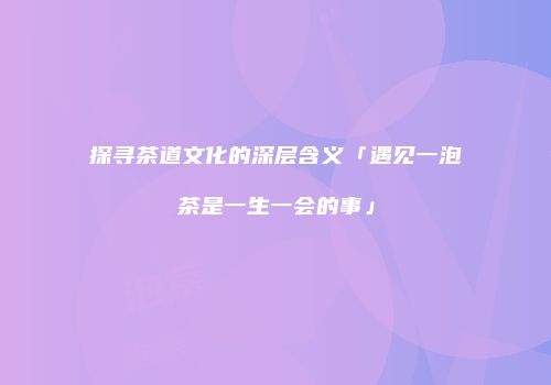 探寻茶道文化的深层含义「遇见一泡茶是一生一会的事」