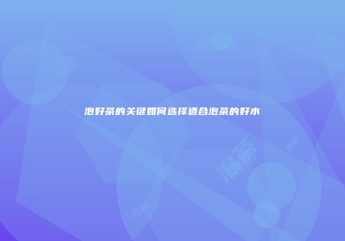 泡好茶的关键如何选择适合泡茶的好水