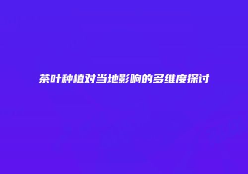 茶叶种植对当地影响的多维度探讨