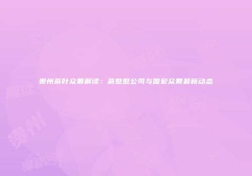 贵州茶叶众筹解读：茶憨憨公司与国宏众筹最新动态