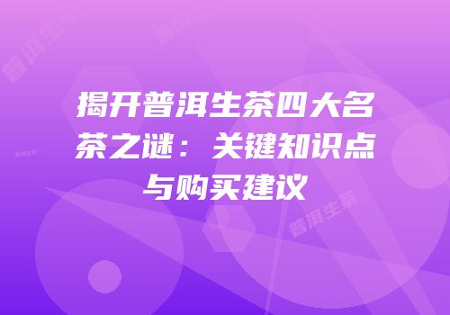 揭开普洱生茶四大名茶之谜：关键知识点与购买建议
