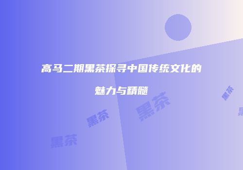 高马二期黑茶探寻中国传统文化的魅力与精髓