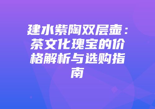 建水紫陶双层壶：茶文化瑰宝的价格解析与选购指南