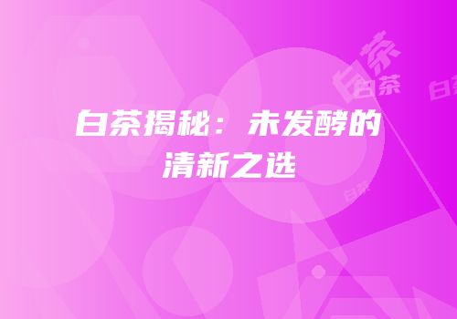 白茶揭秘：未发酵的清新之选