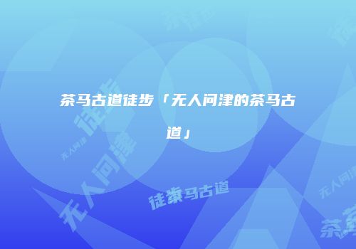 茶马古道徒步「无人问津的茶马古道」