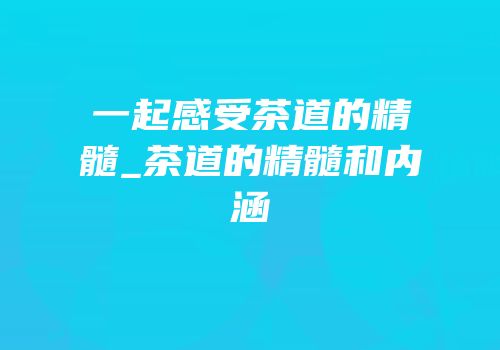 一起感受茶道的精髓_茶道的精髓和内涵