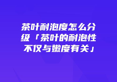 茶叶耐泡度怎么分级「茶叶的耐泡性不仅与嫩度有关」