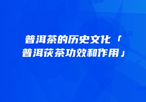 普洱茶的历史文化「普洱茯茶功效和作用」