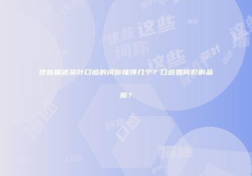 这些描述茶叶口感的词你懂得几个？口感如何影响品质？