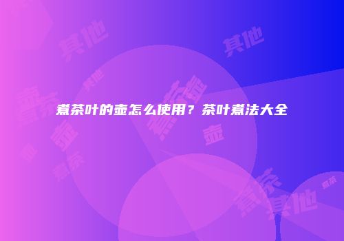 煮茶叶的壶怎么使用？茶叶煮法大全