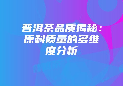 普洱茶品质揭秘：原料质量的多维度分析