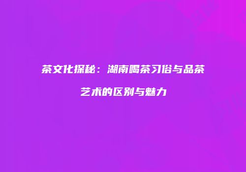 茶文化探秘：湖南喝茶习俗与品茶艺术的区别与魅力