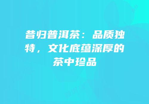 昔归普洱茶：品质独特，文化底蕴深厚的茶中珍品
