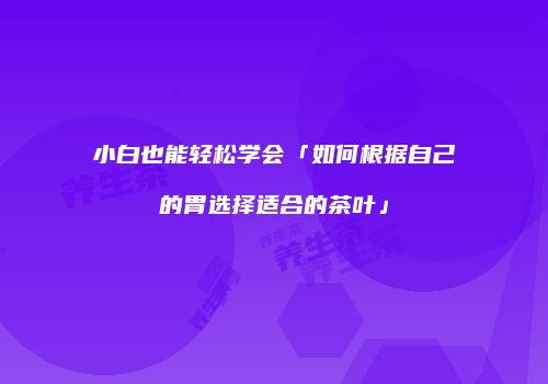 小白也能轻松学会「如何根据自己的胃选择适合的茶叶」