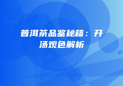 普洱茶品鉴秘籍：开汤观色解析