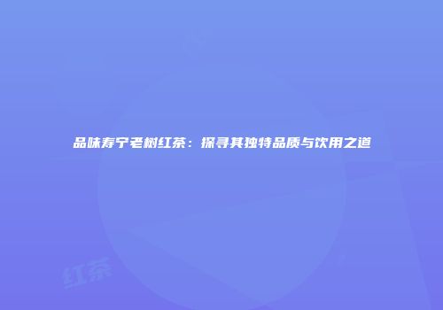 品味寿宁老树红茶：探寻其独特品质与饮用之道