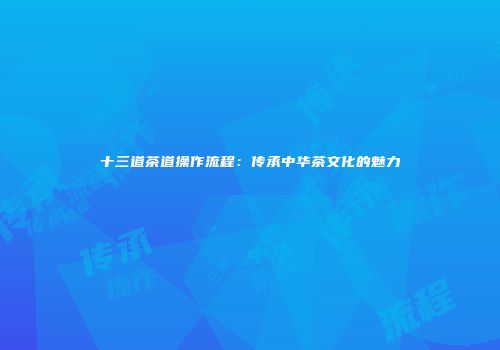 十三道茶道操作流程：传承中华茶文化的魅力