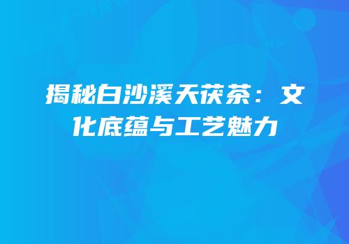 揭秘白沙溪天茯茶：文化底蕴与工艺魅力