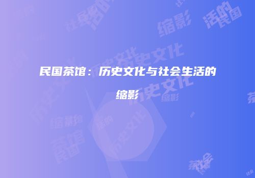 民国茶馆：历史文化与社会生活的缩影