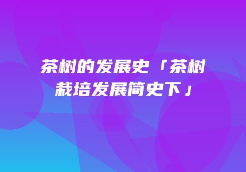 茶树的发展史「茶树栽培发展简史下」